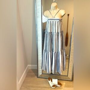 J Crew chambray Midi Halter Dress. Blue amd white stripes. NWT SZ M
